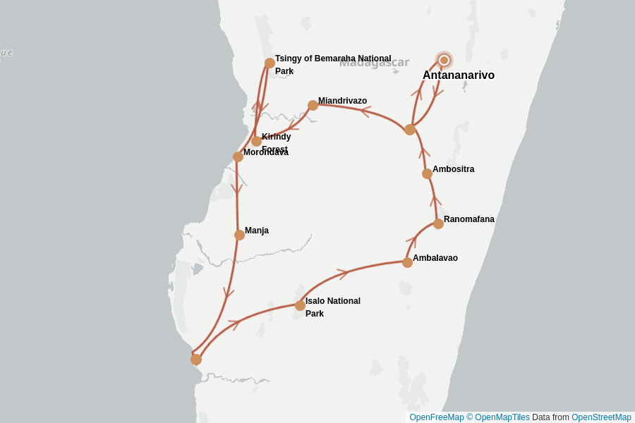 Itinerary Map image for Madagaskar Rundreise 3 Wochen
