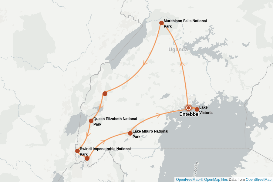Itinerary Map image for Uganda pur: Safari, Seen & Gorillas