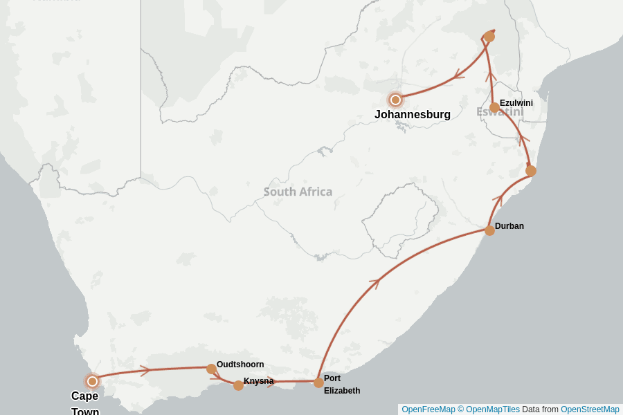 Itinerary Map image for Südafrika kompakt: Kapstadt & Safari